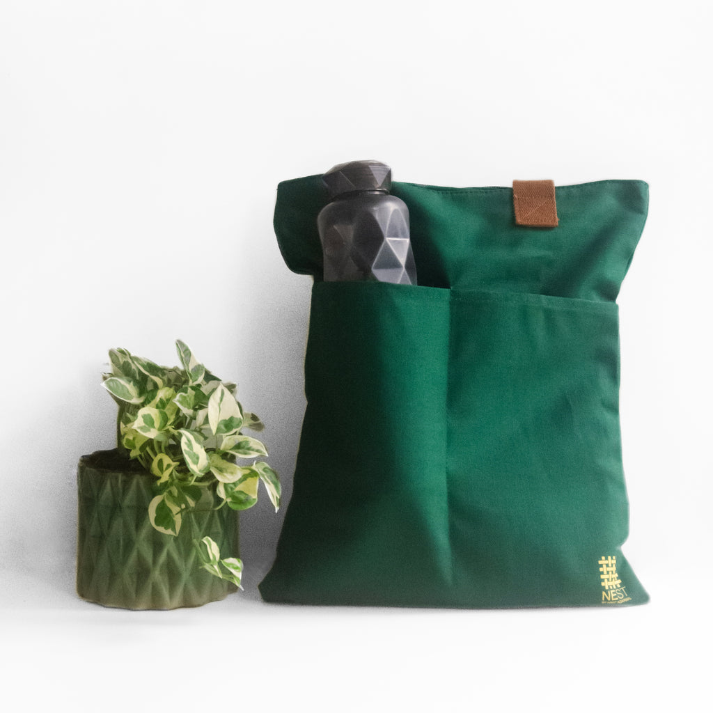 Assam's Kaziranga Forest Green Canvas with Yellow Print Tote Bag