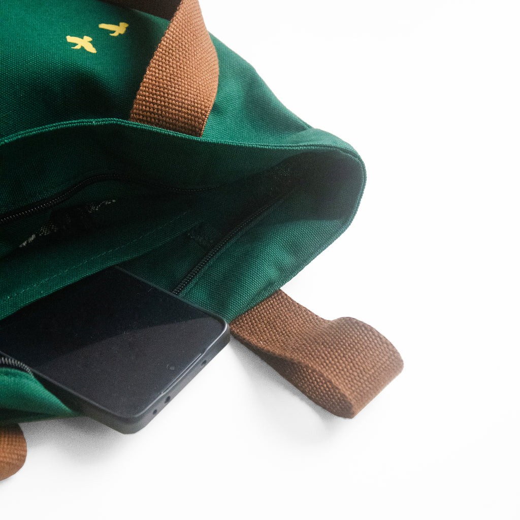 Assam's Kaziranga Forest Green Canvas with Yellow Print Tote Bag