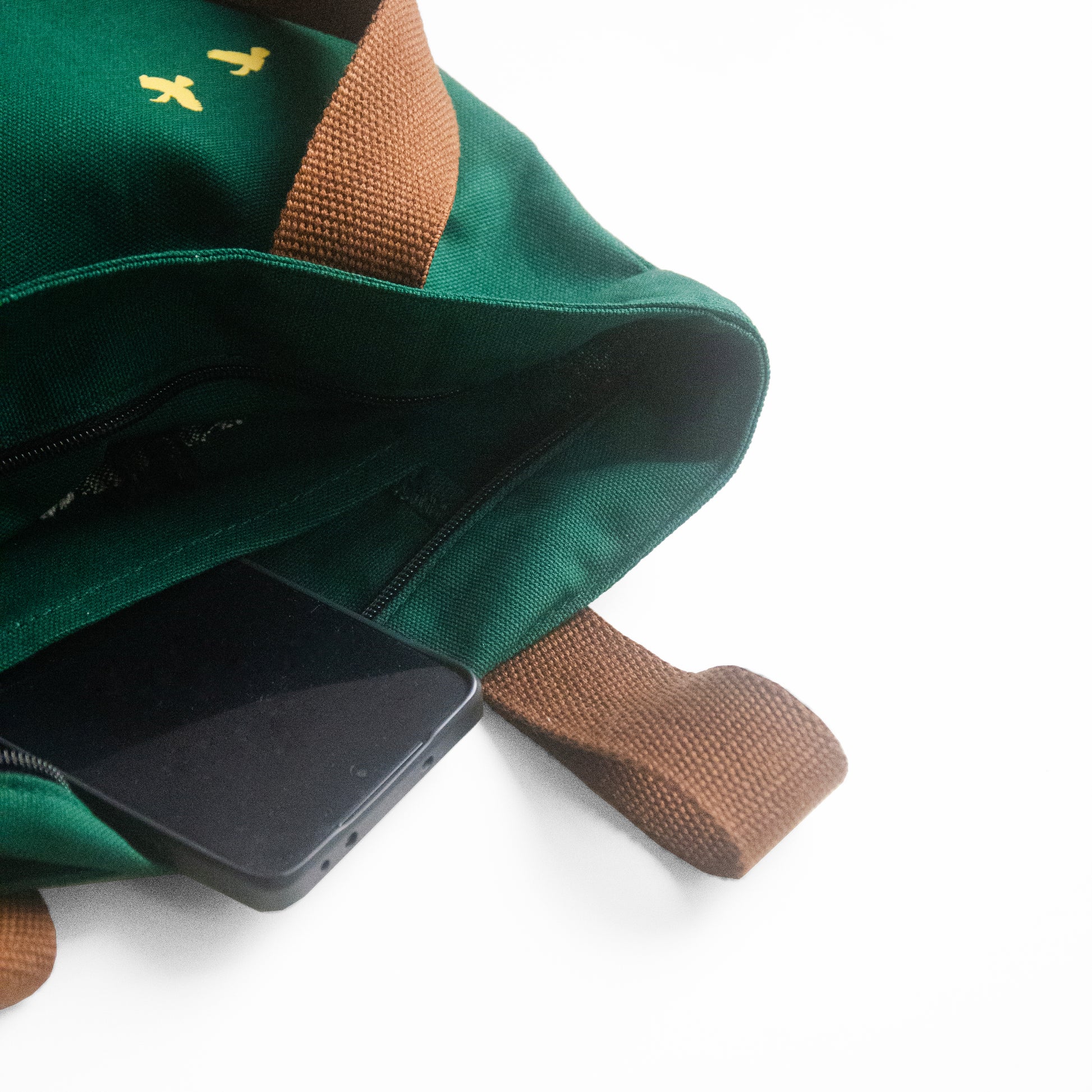 Assam's Kaziranga Forest Green Canvas with Yellow Print Tote Bag