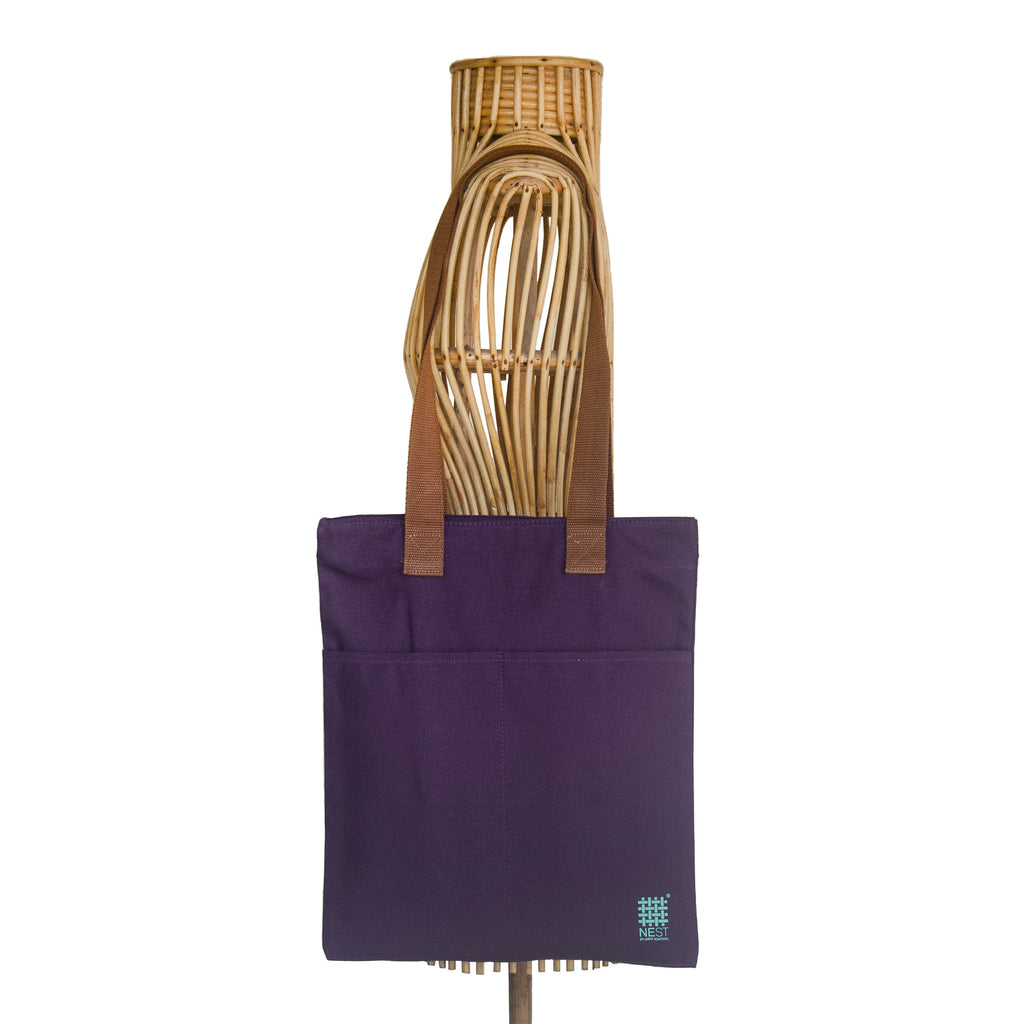 Assam's Iconic Symbols Purple Canvas with Teal Print Tote Bag - NEST by Arpit Agarwal