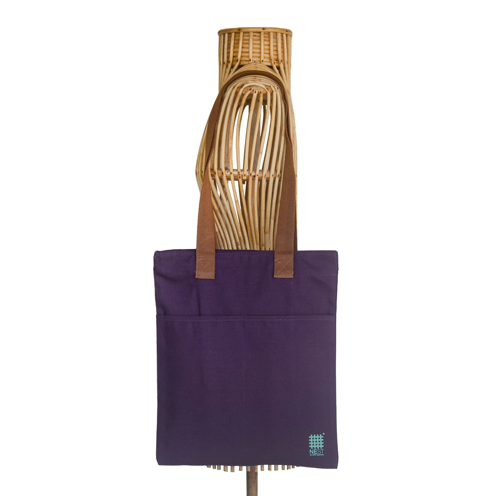 Assam's Iconic Symbols Purple Canvas with Teal Print Tote Bag - NEST by Arpit Agarwal