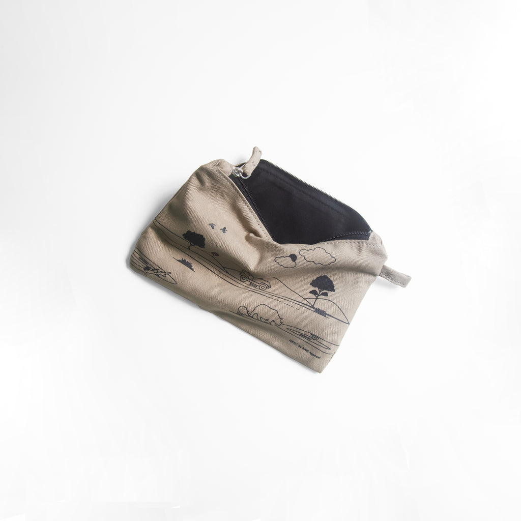 Assam's Kaziranga Light Brown Canvas with Black Print Utility Pouch