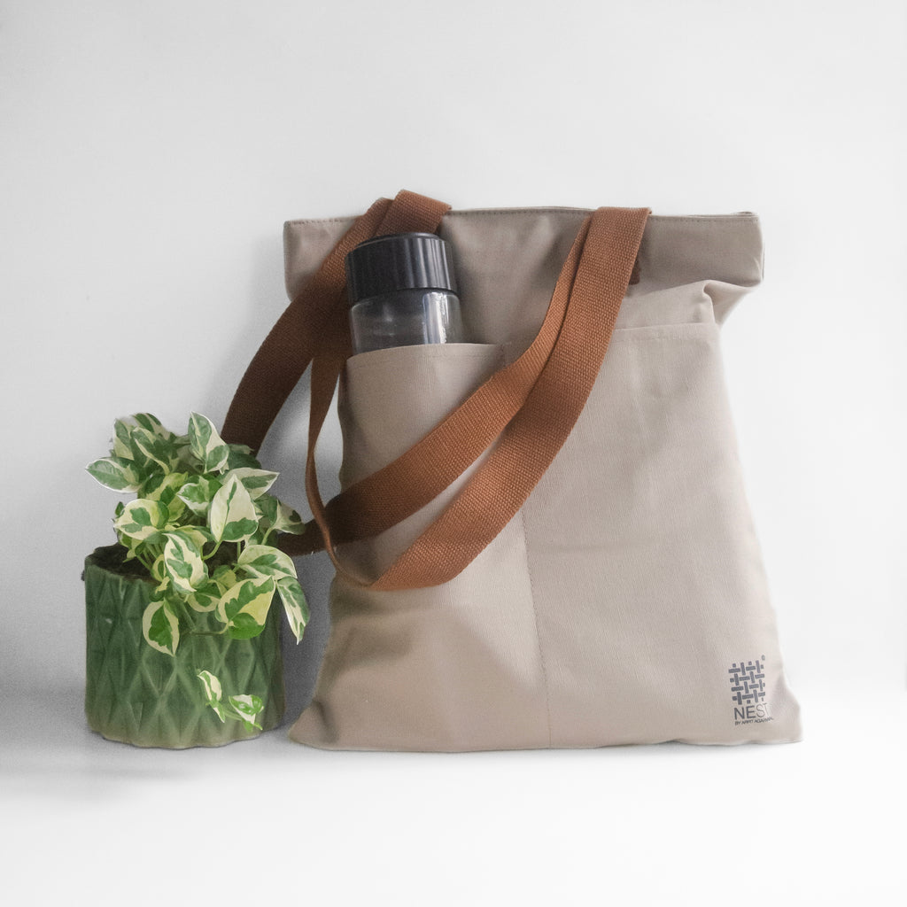 Assam's Kaziranga Light Brown Canvas with Black Print Tote Bag