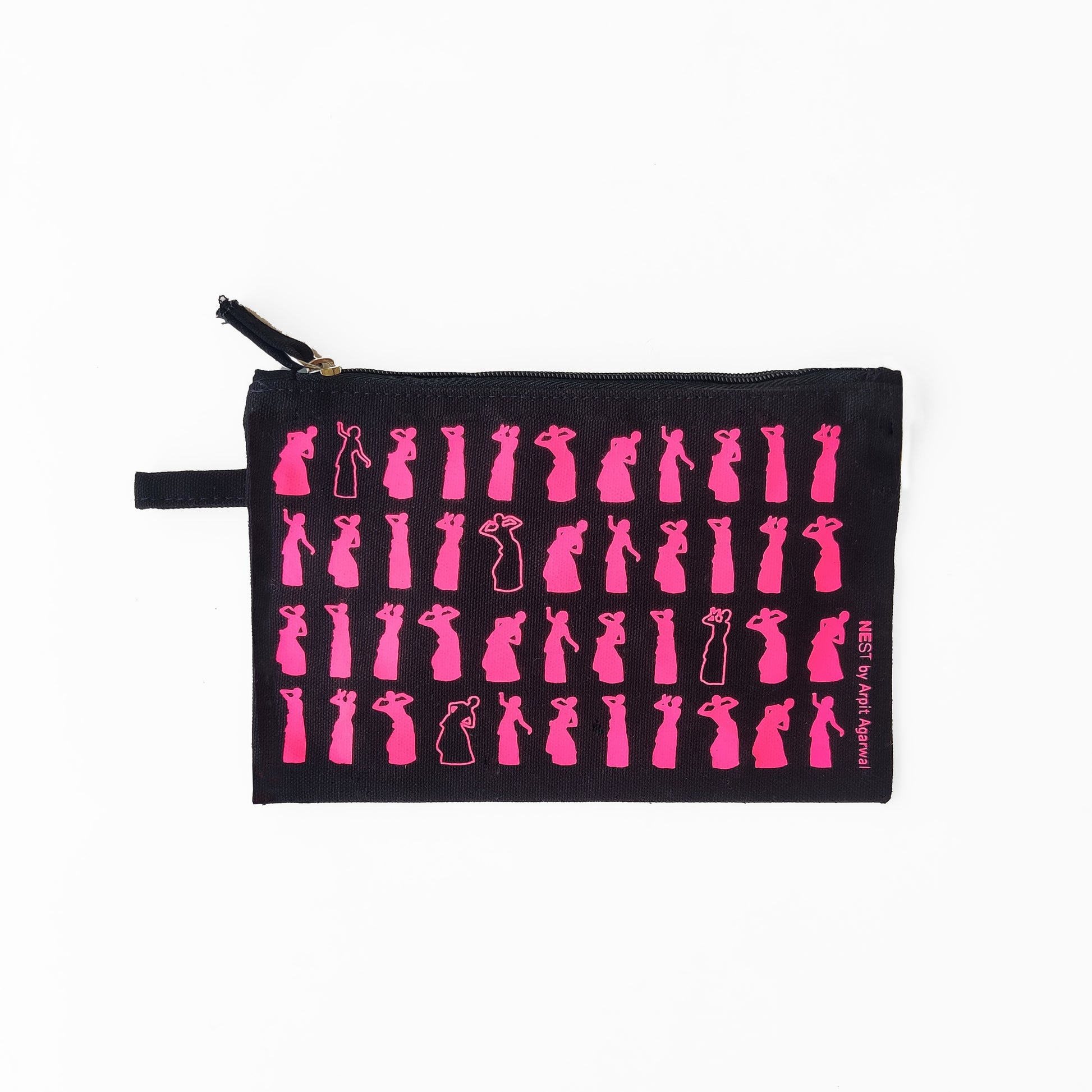 Assam Bihu Canvas Utility Pouch - Black