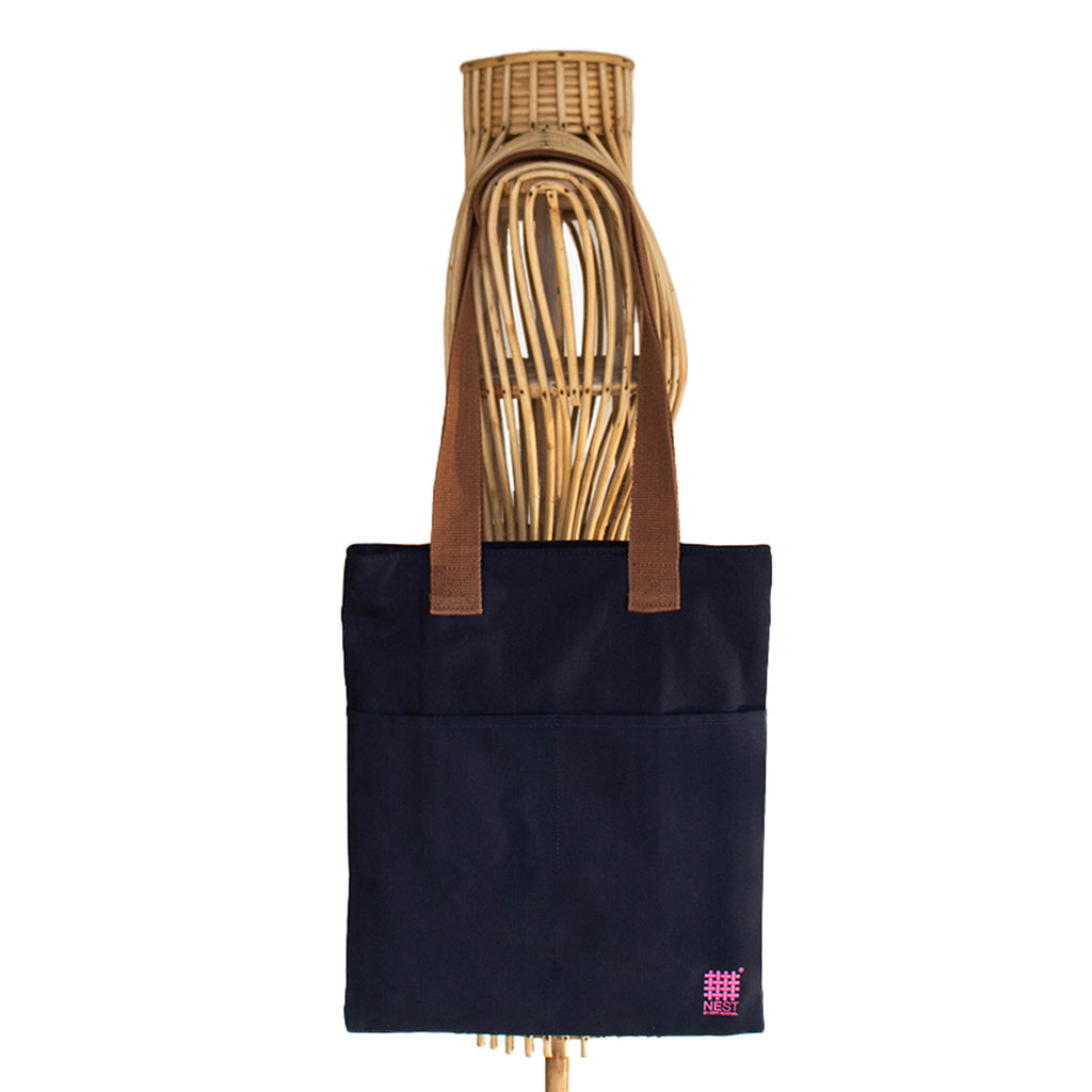 Assam's Iconic Symbols Black Canvas with Pink Print Tote Bag - NEST by Arpit Agarwal