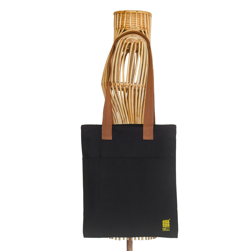 Nagaland's Hornbill Black Canvas with Yellow Print Tote Bag - NEST by Arpit Agarwal