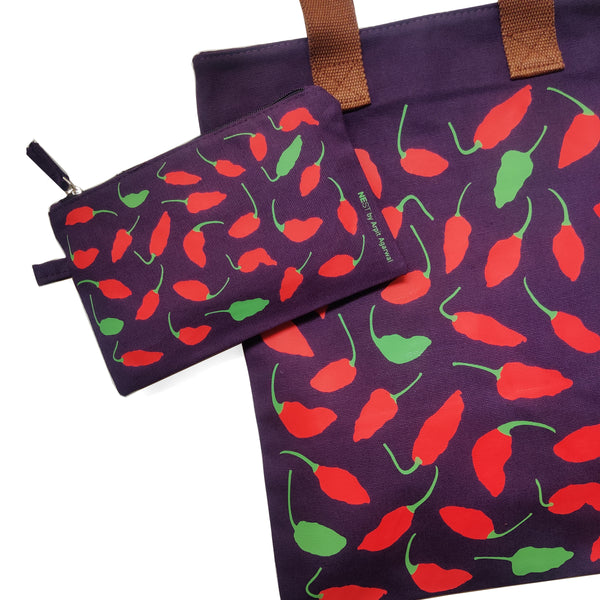 Ghost Chilli Canvas Tote Bag & Utility Pouch Combo - Purple
