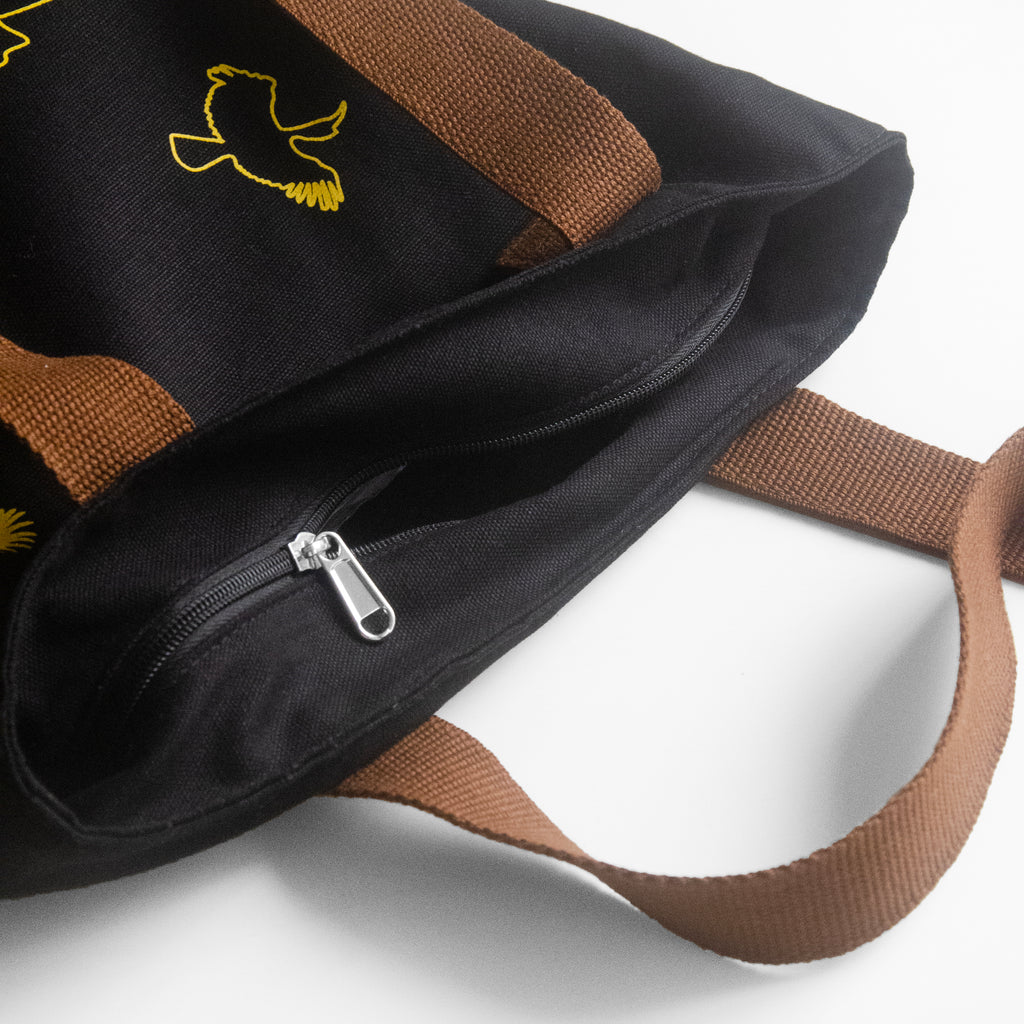 Nagaland's Hornbill Black Canvas with Yellow Print Tote Bag