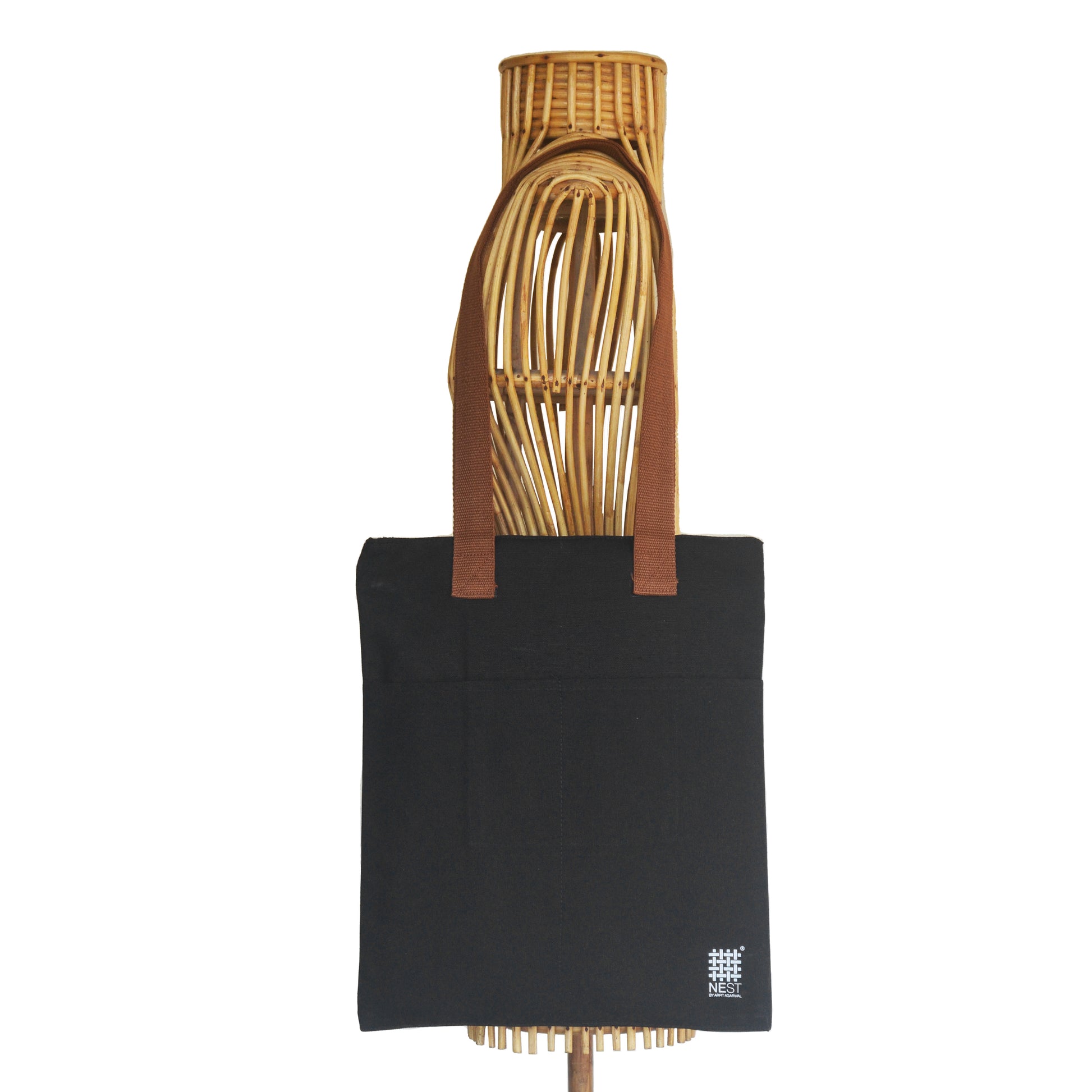 Nagaland's Hornbill Black Canvas with Grey Print Tote Bag - NEST by Arpit Agarwal