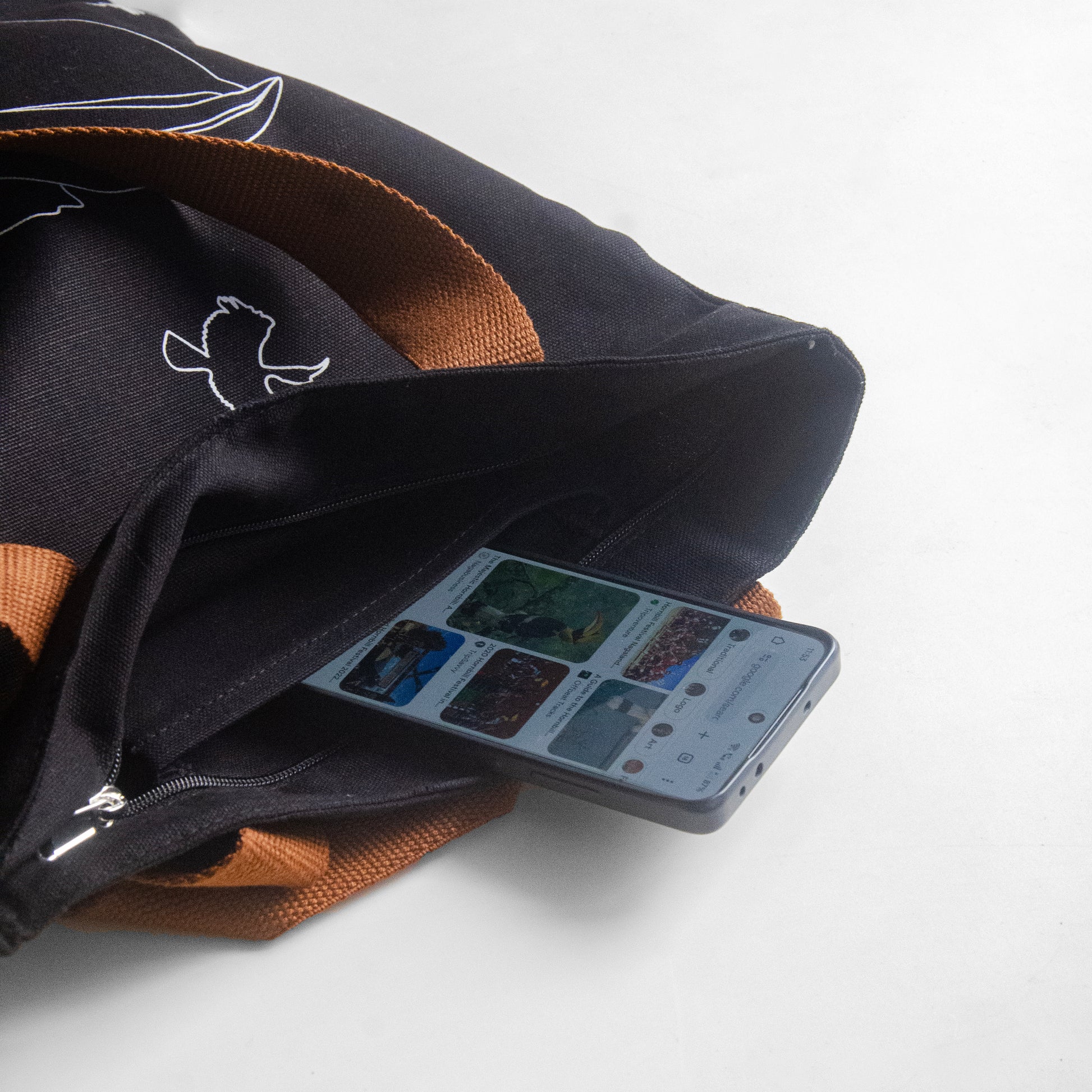 Nagaland's Hornbill Black Canvas with Grey Print Tote Bag