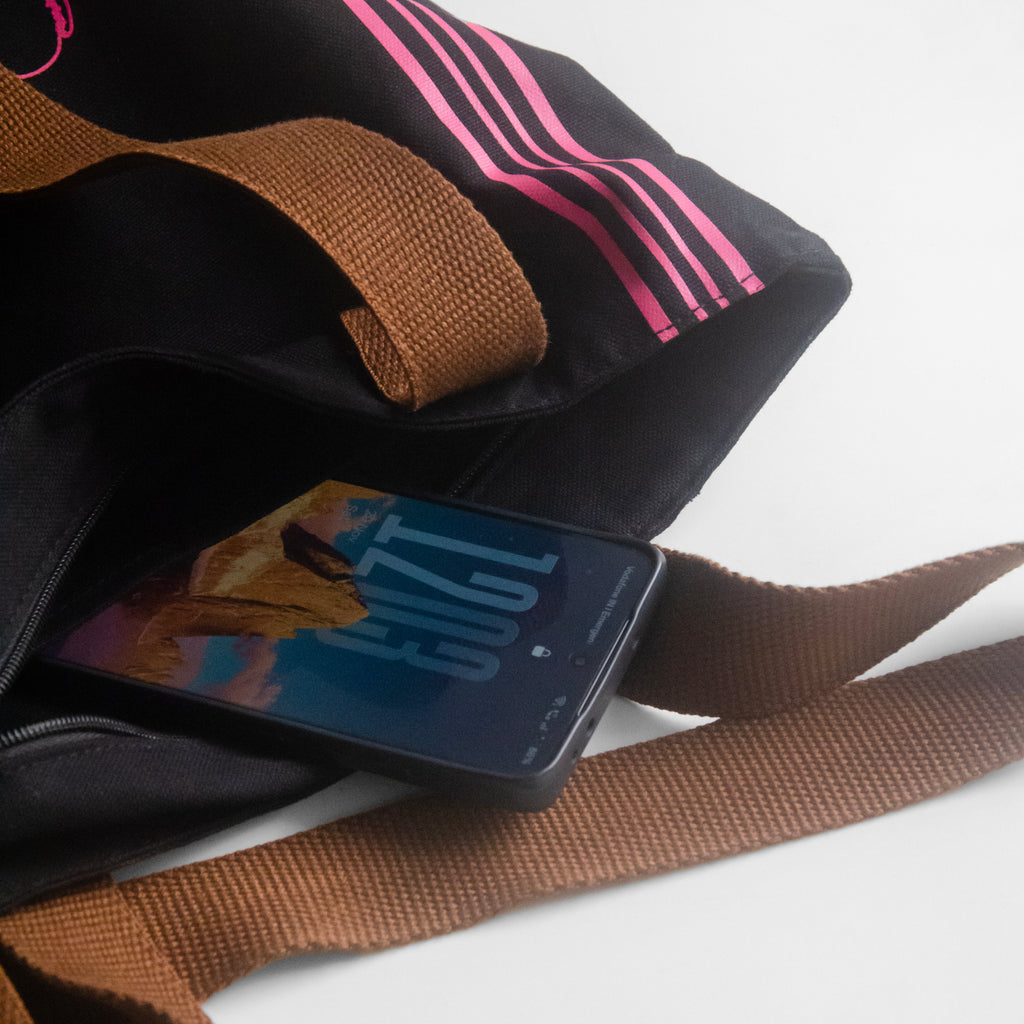 Assam's Iconic Symbols Black Canvas with Pink Print Tote Bag