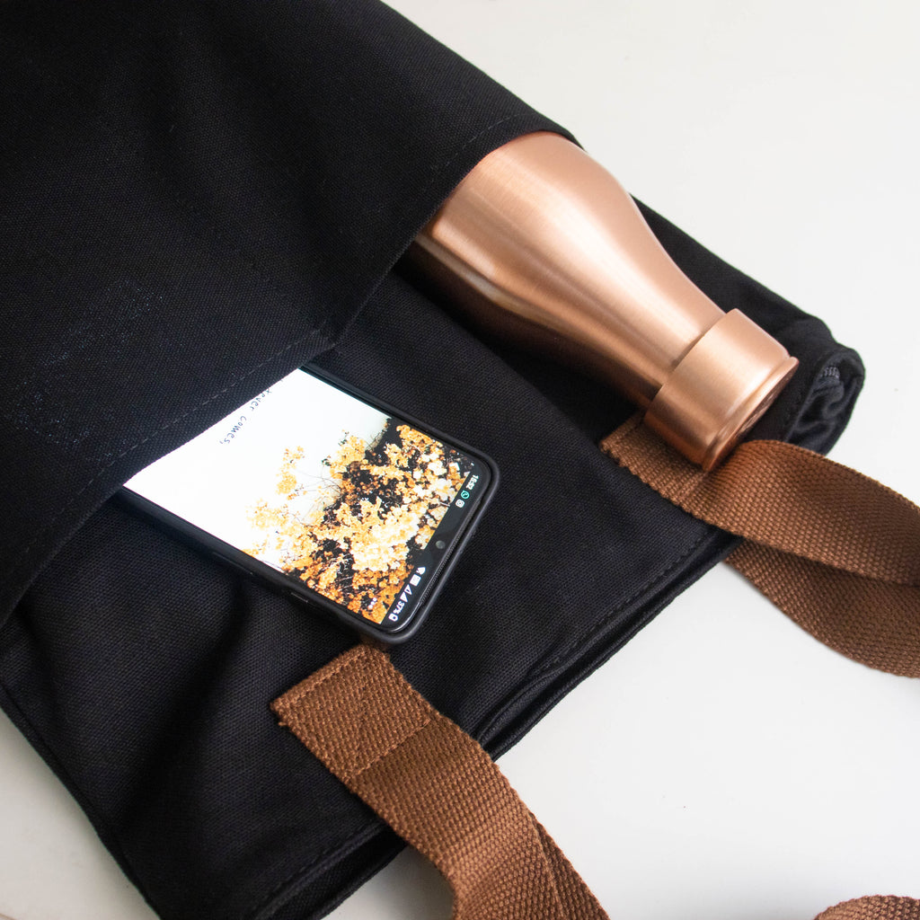 Assam's Iconic Symbols Black Canvas with Pink Print Tote Bag