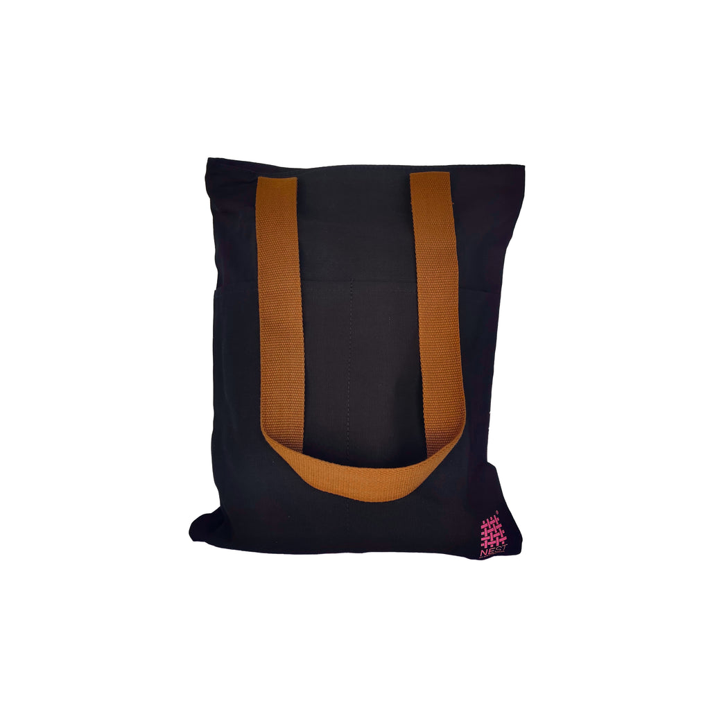 Assam's Iconic Symbols Black Canvas with Pink Print Tote Bag