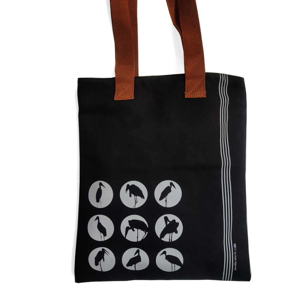 Assam Hargila Black Canvas Tote Bag - NEST by Arpit Agarwal