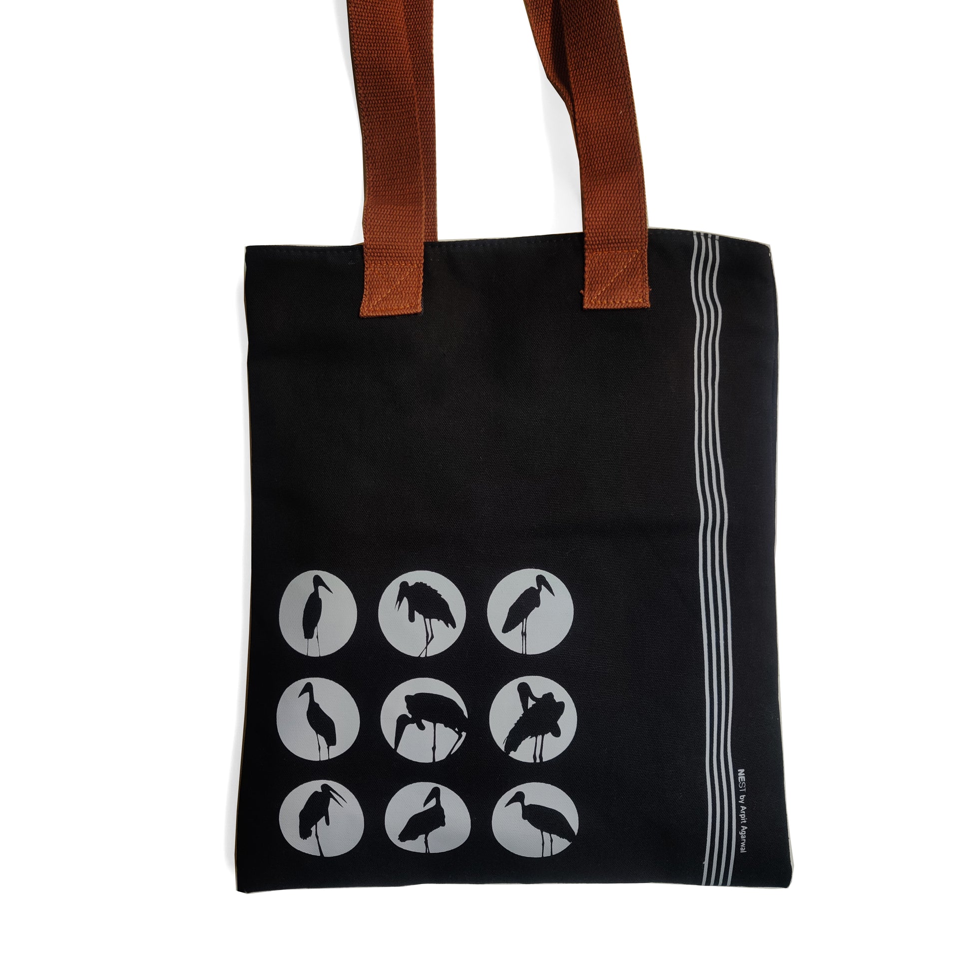 Assam Hargila Black Canvas Tote Bag - NEST by Arpit Agarwal