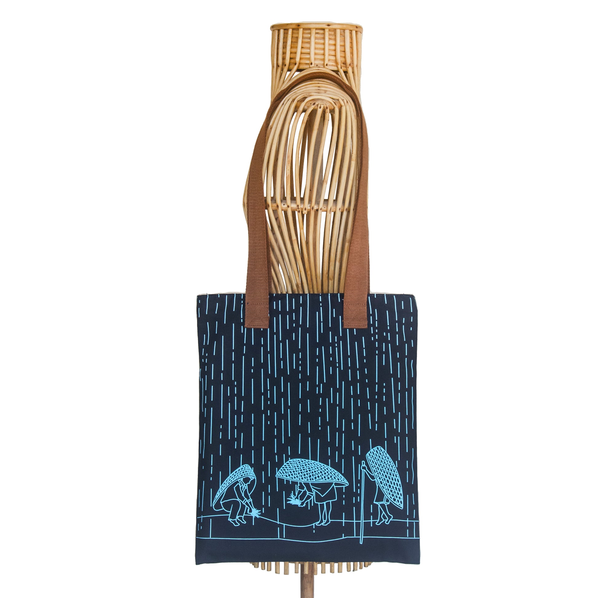 Meghalaya's Knup Navy Blue Canvas with Sky Blue Print Tote Bag - NEST by Arpit Agarwal