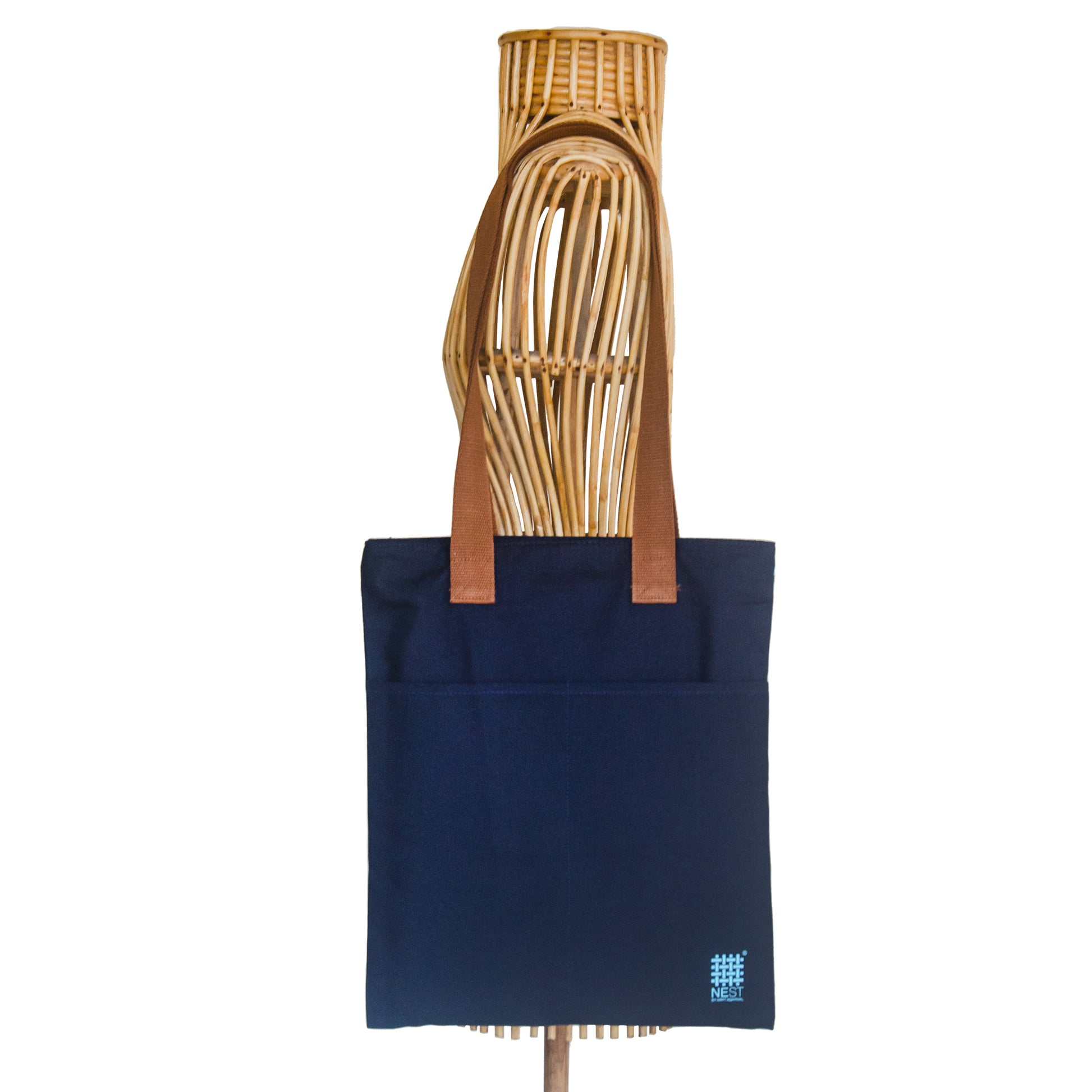 Meghalaya's Knup Navy Blue Canvas with Sky Blue Print Tote Bag - NEST by Arpit Agarwal