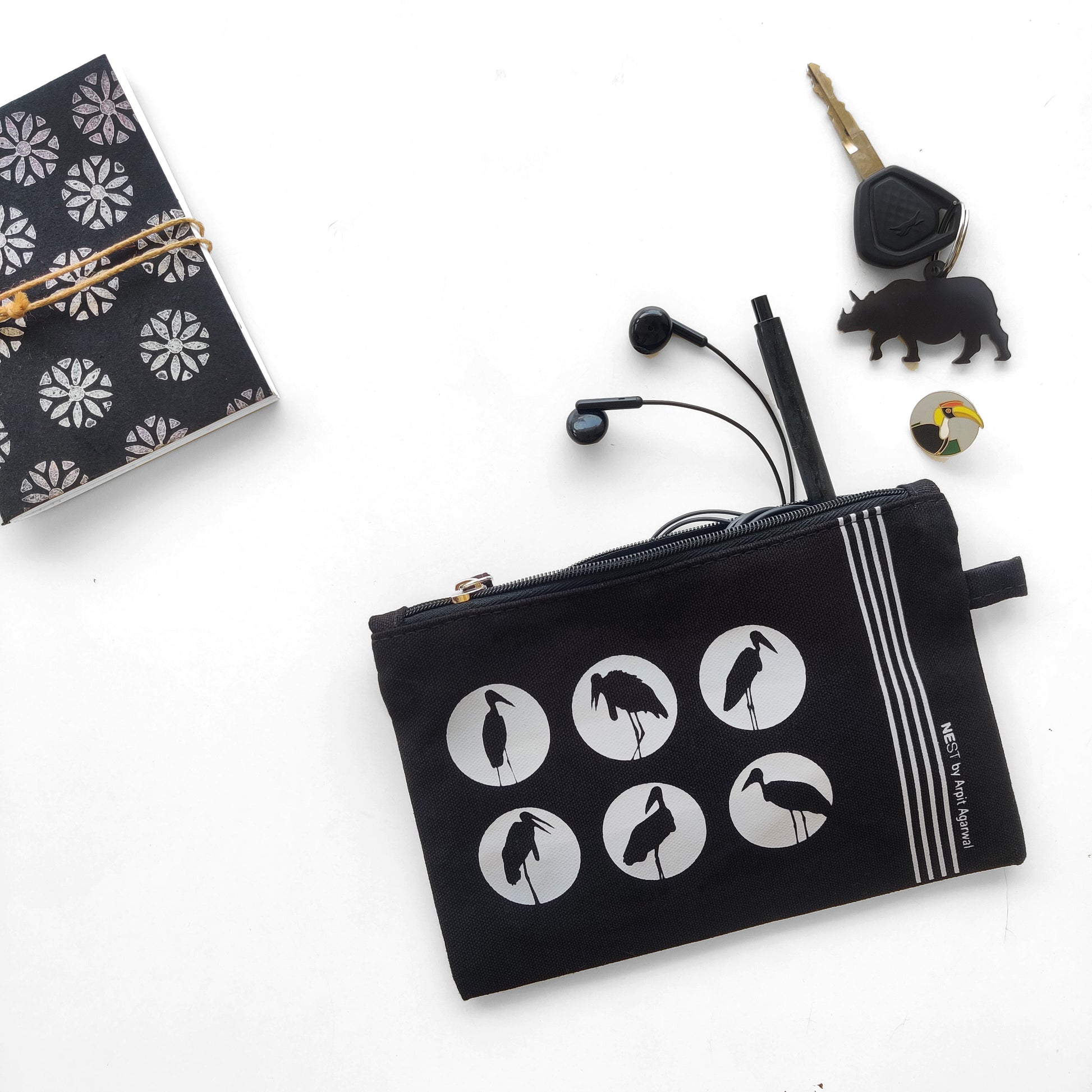 Assam Hargila Canvas Utility Pouch - Black