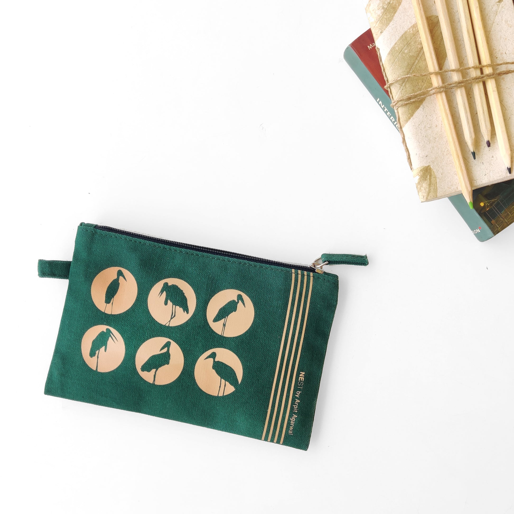 Assam Hargila Canvas Utility Pouch - Forest Green