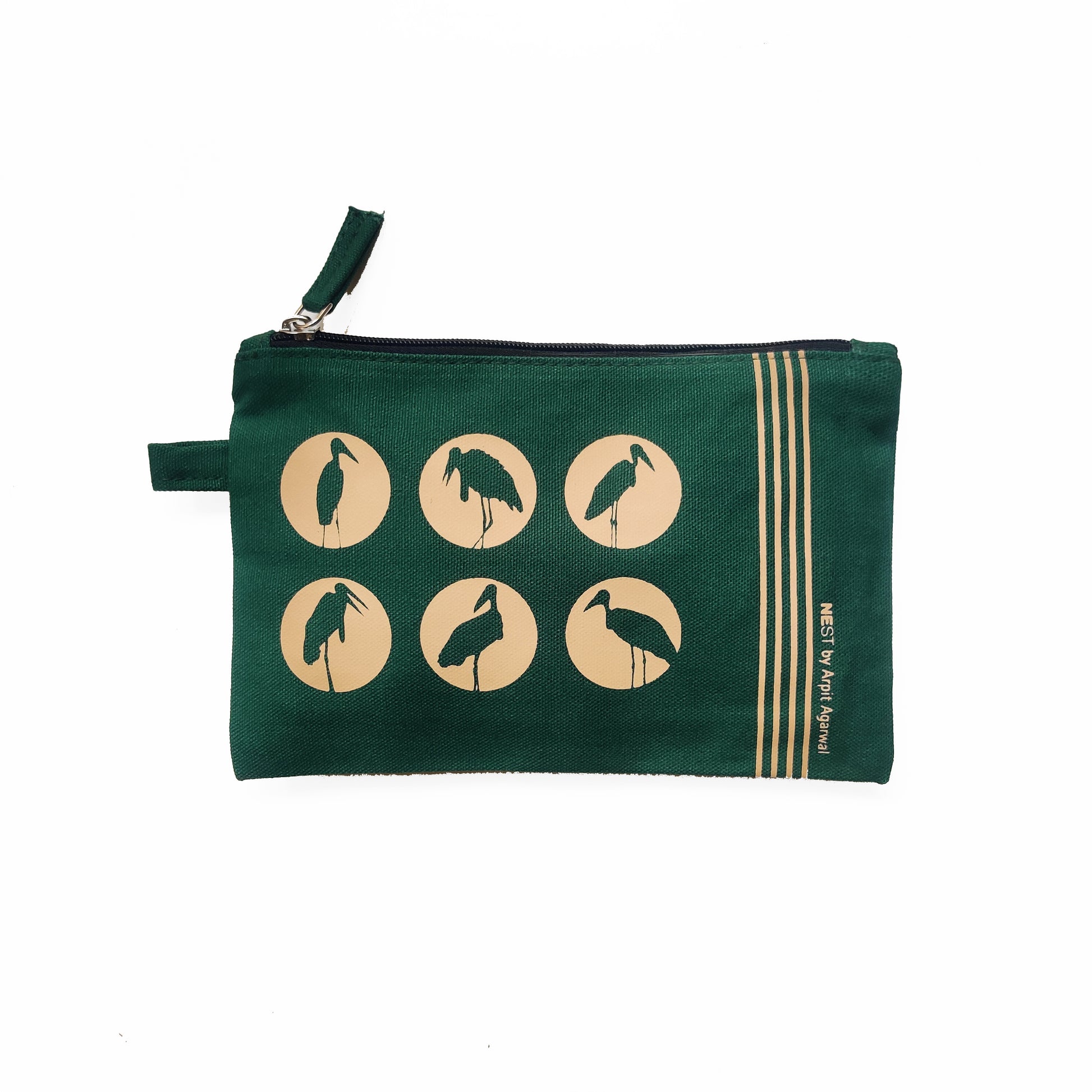 Assam Hargila Canvas Utility Pouch - Forest Green