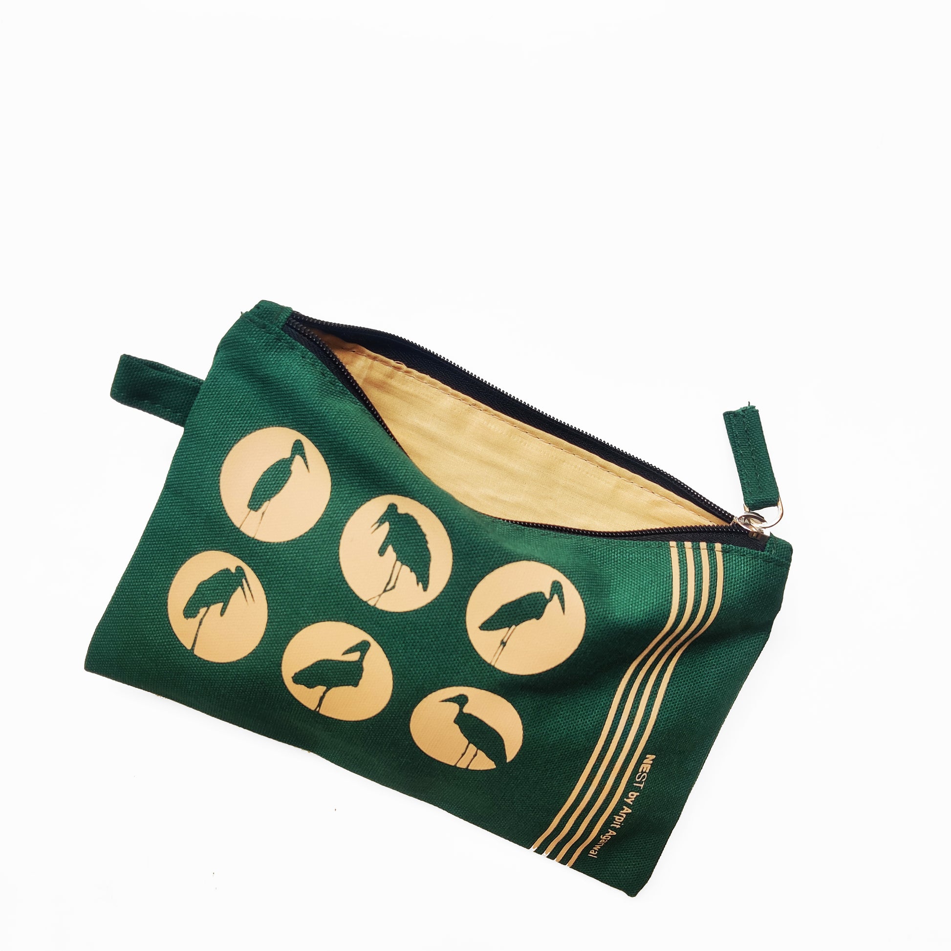 Assam Hargila Canvas Utility Pouch - Forest Green