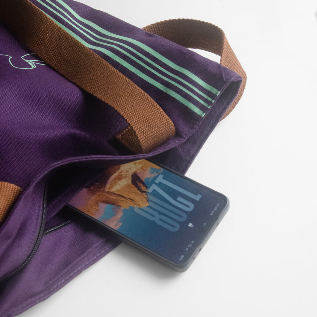 Assam's Iconic Symbols Purple Canvas with Teal Print Tote Bag