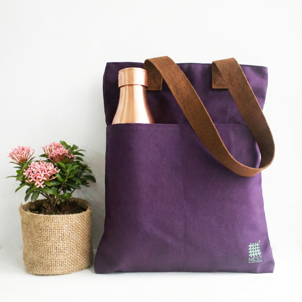 Assam's Iconic Symbols Purple Canvas with Teal Print Tote Bag