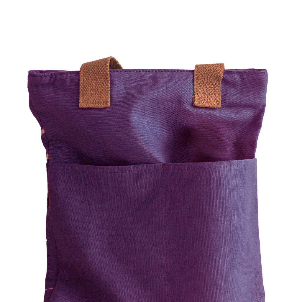 Assam's Iconic Symbols Purple Canvas with Teal Print Tote Bag