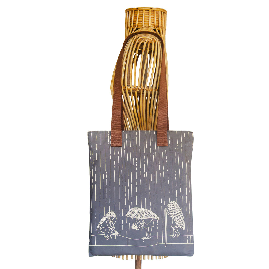 Meghalaya's Knup Grey Canvas with Beige Print Tote Bag - NEST by Arpit Agarwal