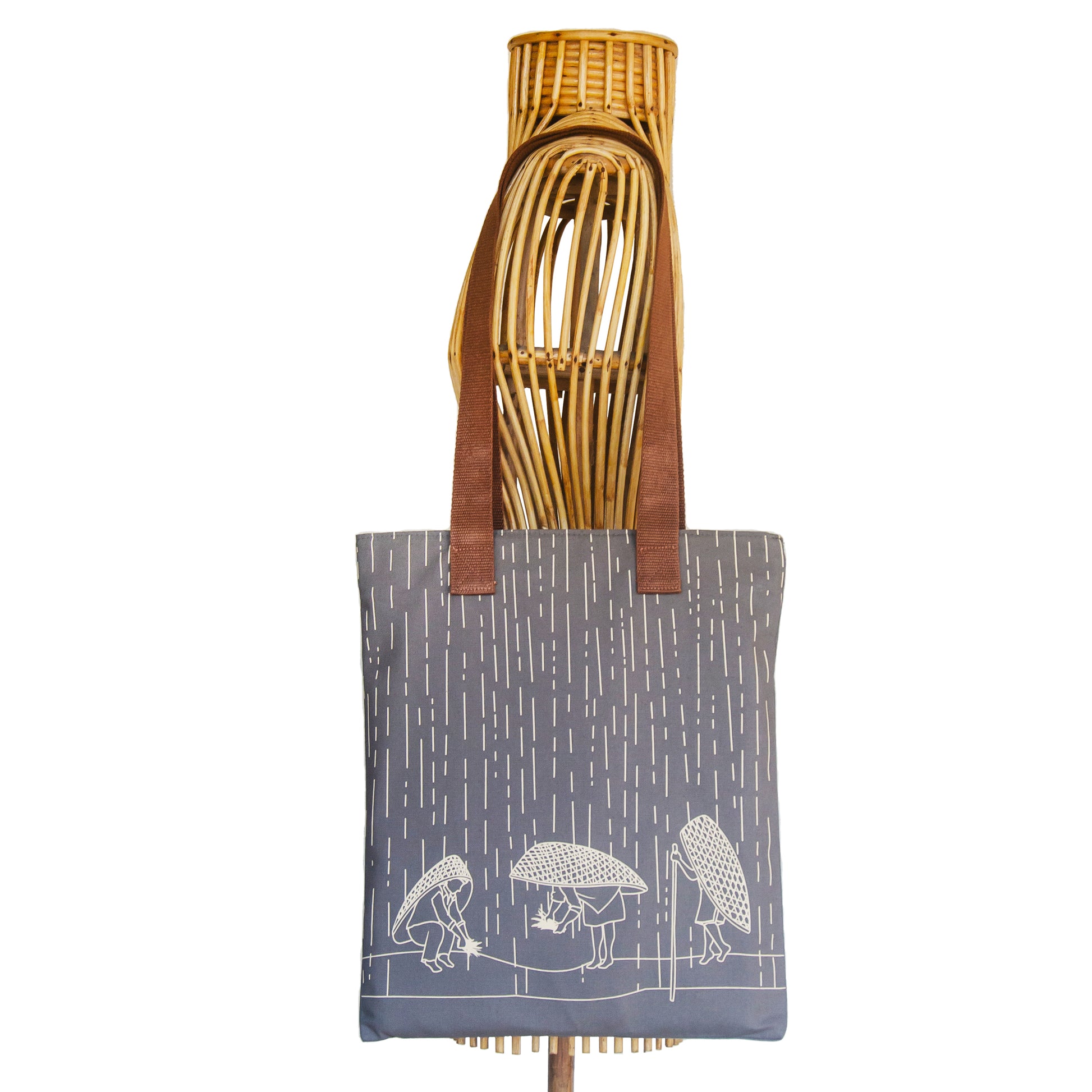 Meghalaya's Knup Grey Canvas with Beige Print Tote Bag - NEST by Arpit Agarwal