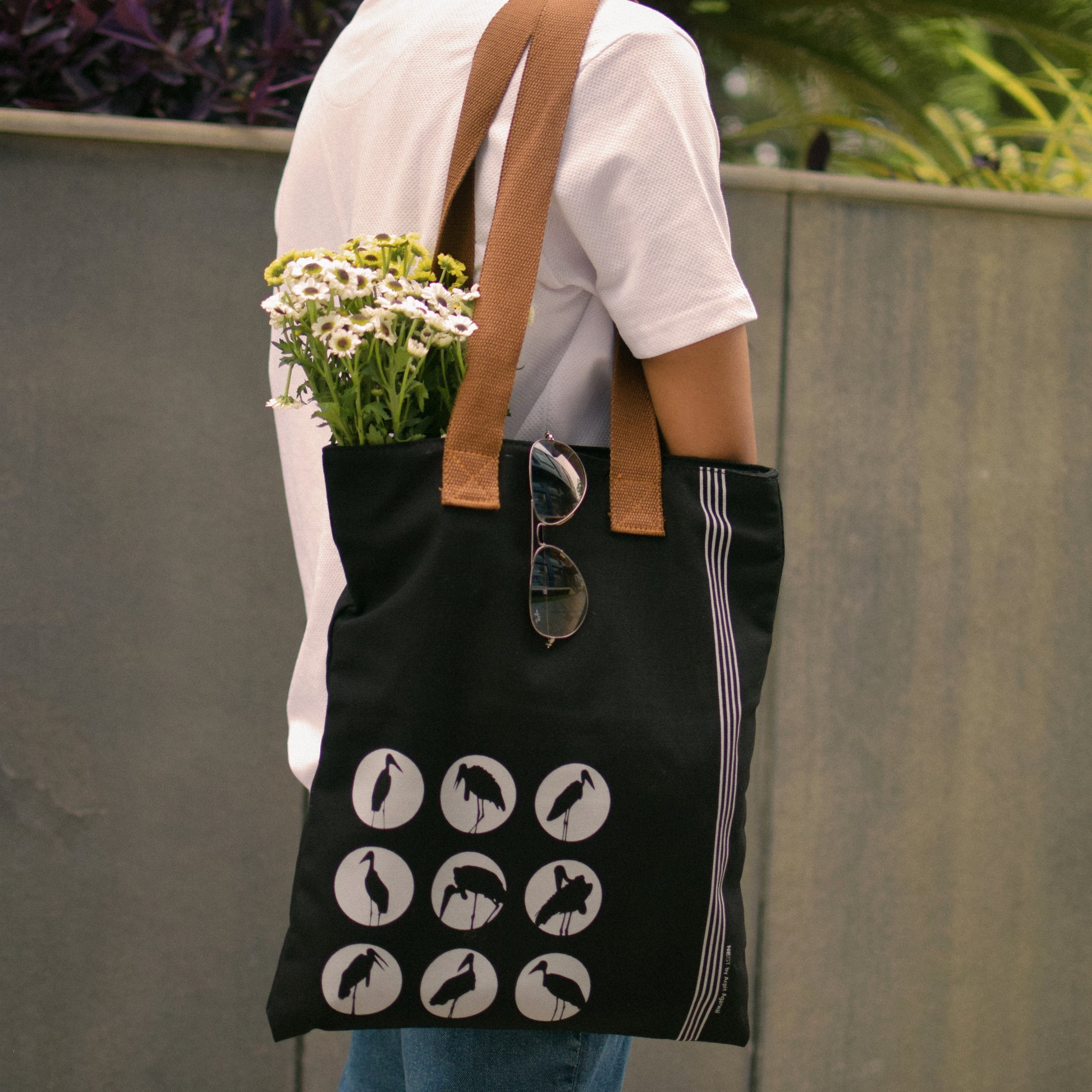 Assam Hargila Black Canvas Tote Bag - NEST by Arpit Agarwal