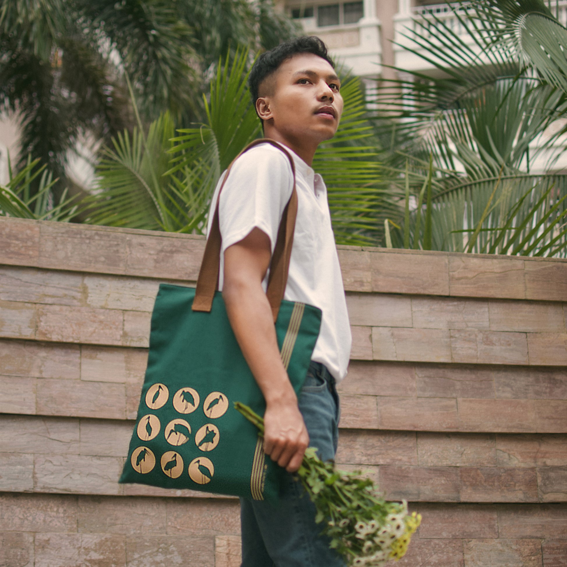 Assam Hargila Green Canvas Tote Bag