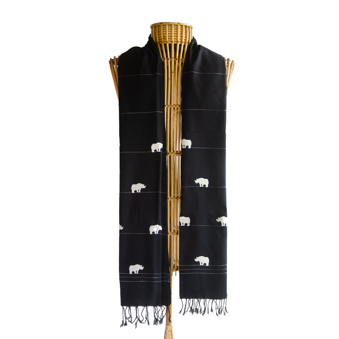 Onyx Black Rhino Pattern Cotton Stole - NEST by Arpit Agarwal