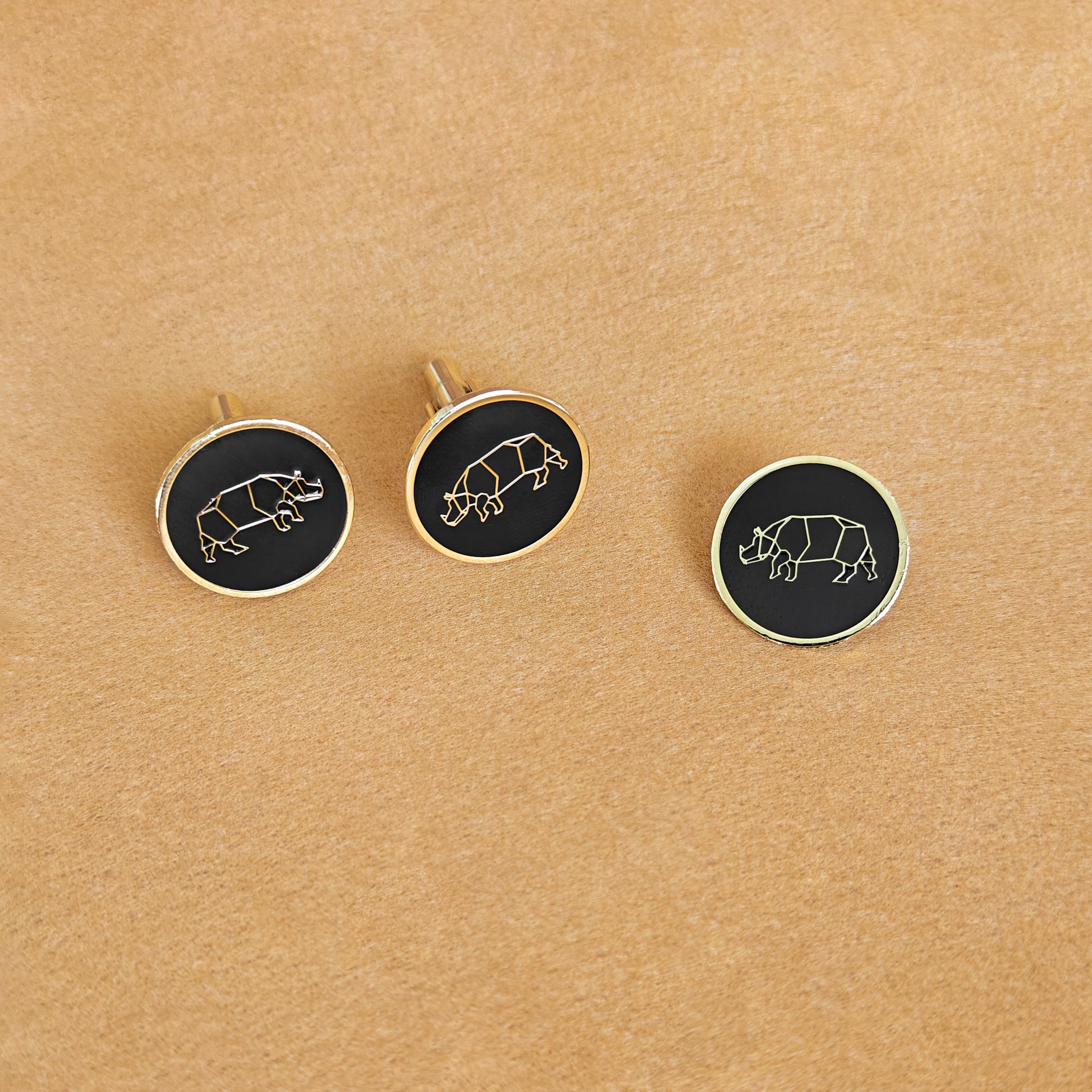 Rhino Cufflinks and Lapel Pin Set - Gold - NEST by Arpit Agarwal