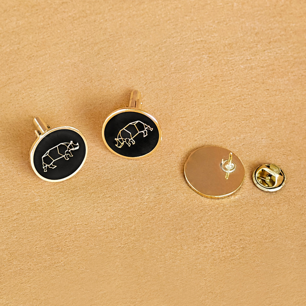 Rhino Cufflinks and Lapel Pin Set - Gold - NEST by Arpit Agarwal