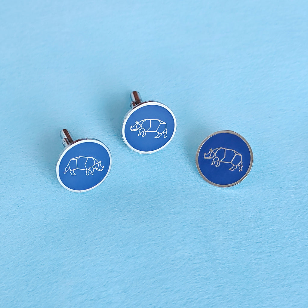 Rhino Cufflinks and Lapel Pin Set - Silver - NEST by Arpit Agarwal