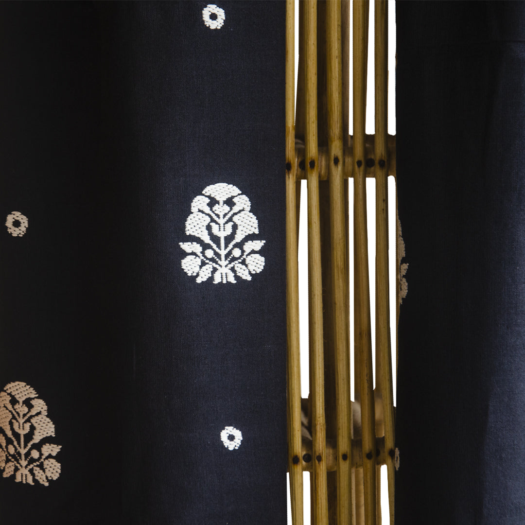 Onyx Black Ranghar Pattern Cotton Stole - NEST by Arpit Agarwal