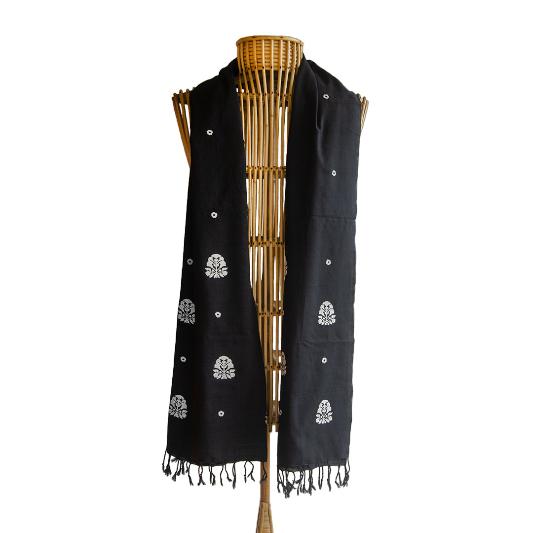 Onyx Black Ranghar Pattern Cotton Stole - NEST by Arpit Agarwal
