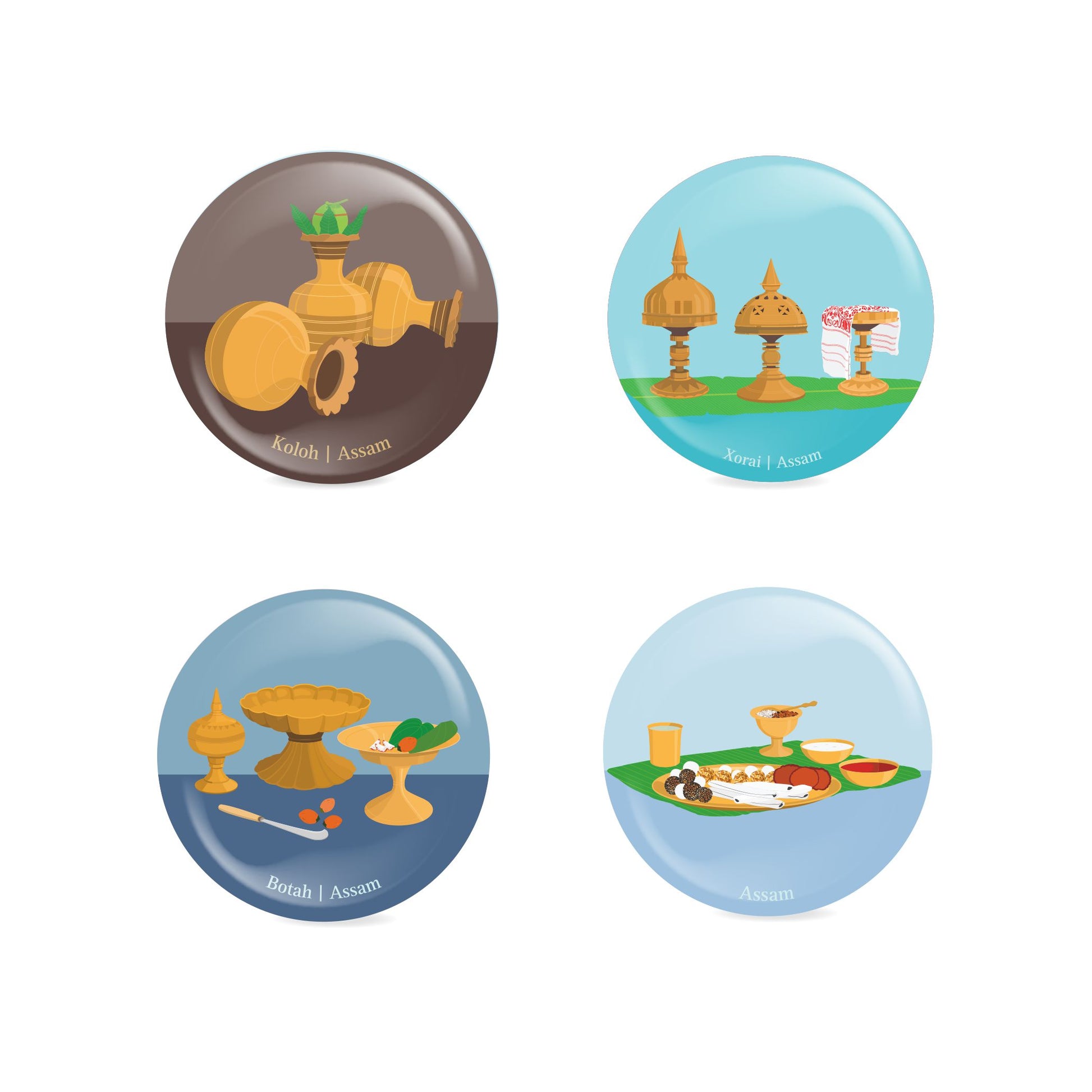 Objects of Assam Fridge Magnets - Set of Four - Set 1