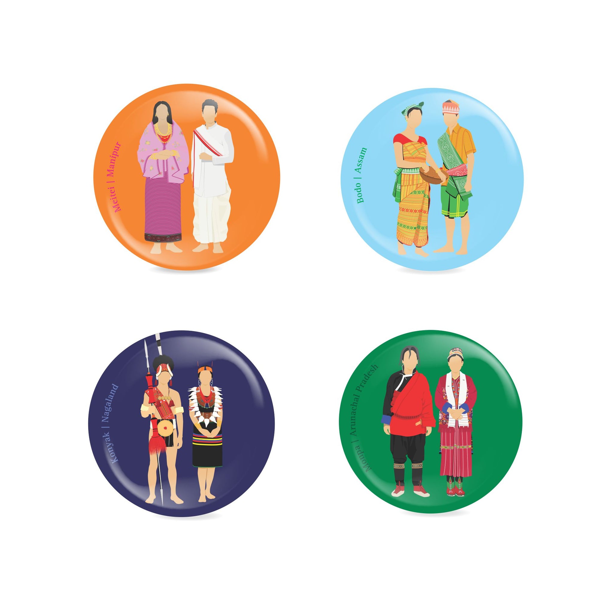 People of North-East India Fridge Magnets - Set of Four