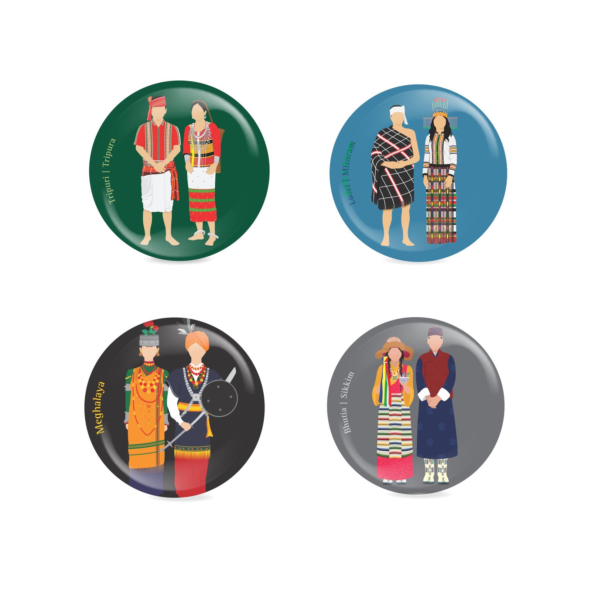People of North-East India Fridge Magnets - Set of Four - Set 2
