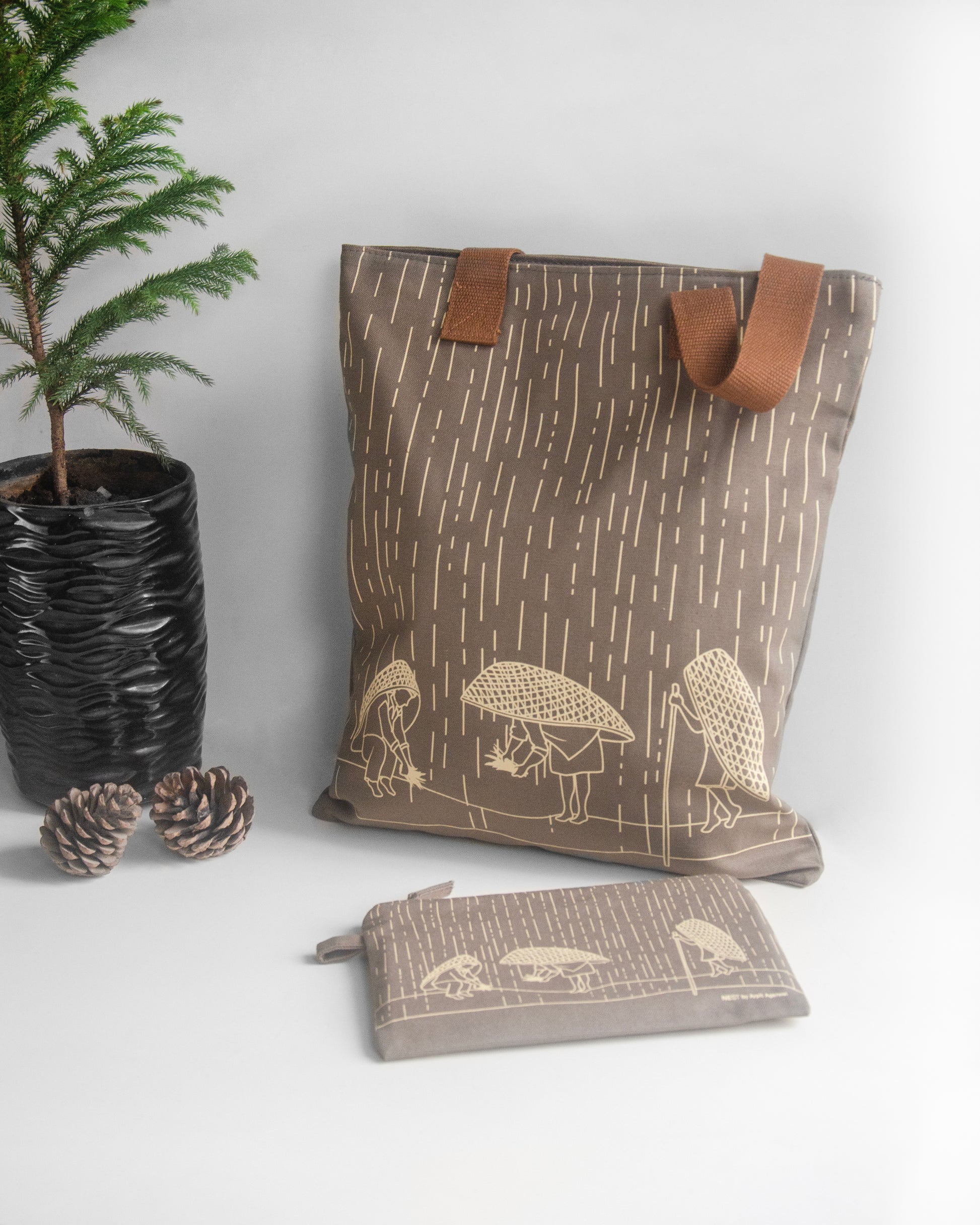 Meghalaya's Knup Fawn Canvas with Beige Print Utility Pouch