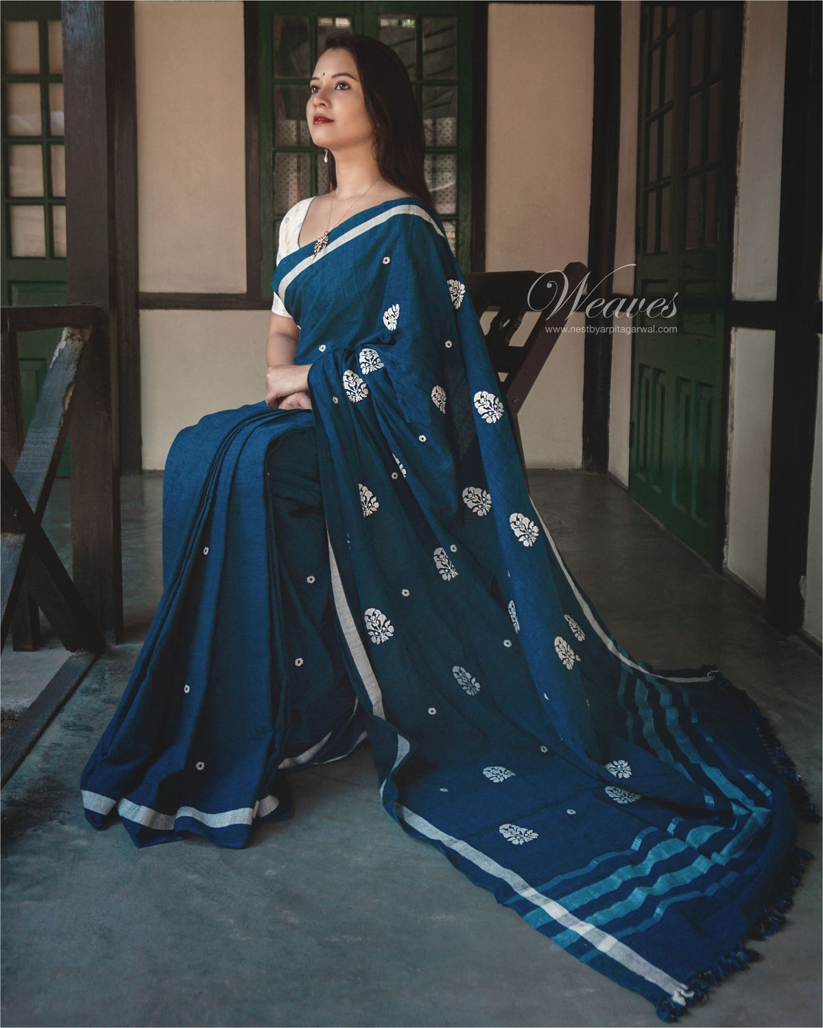 Midnight Blue with Rang Motif Cotton Sari - NEST by Arpit Agarwal