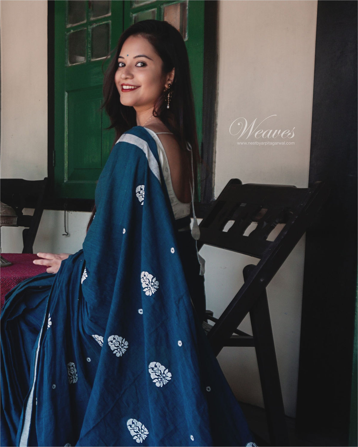 Midnight Blue with Rang Motif Cotton Sari - NEST by Arpit Agarwal