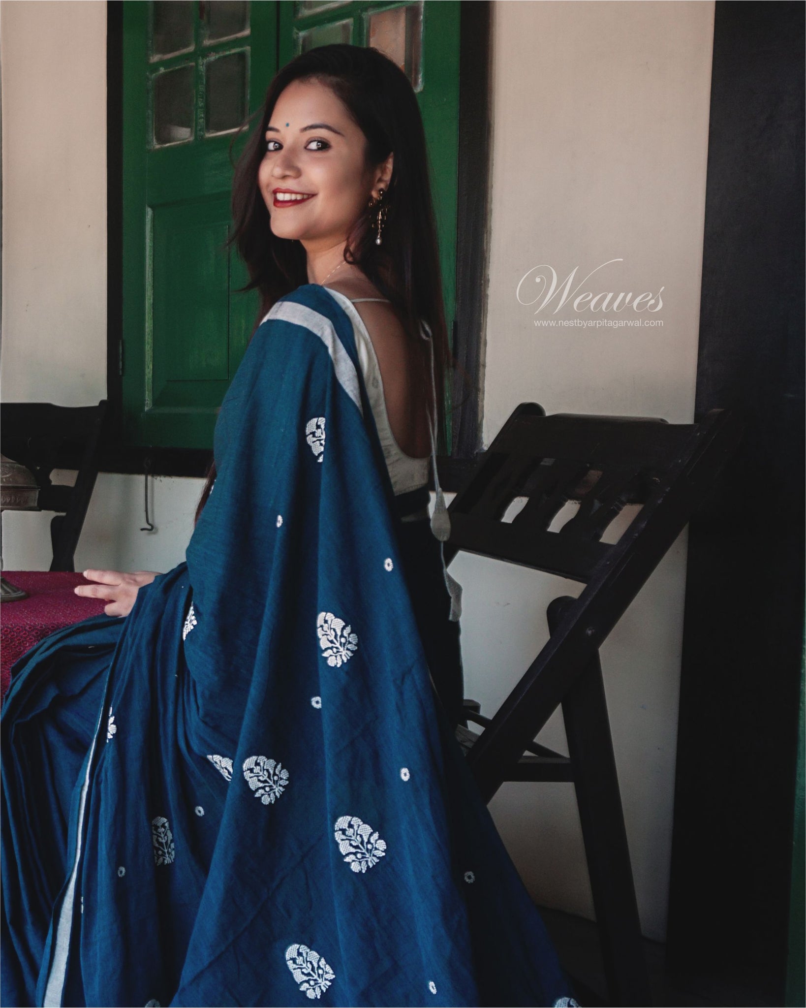 Midnight Blue with Rang Motif Cotton Sari