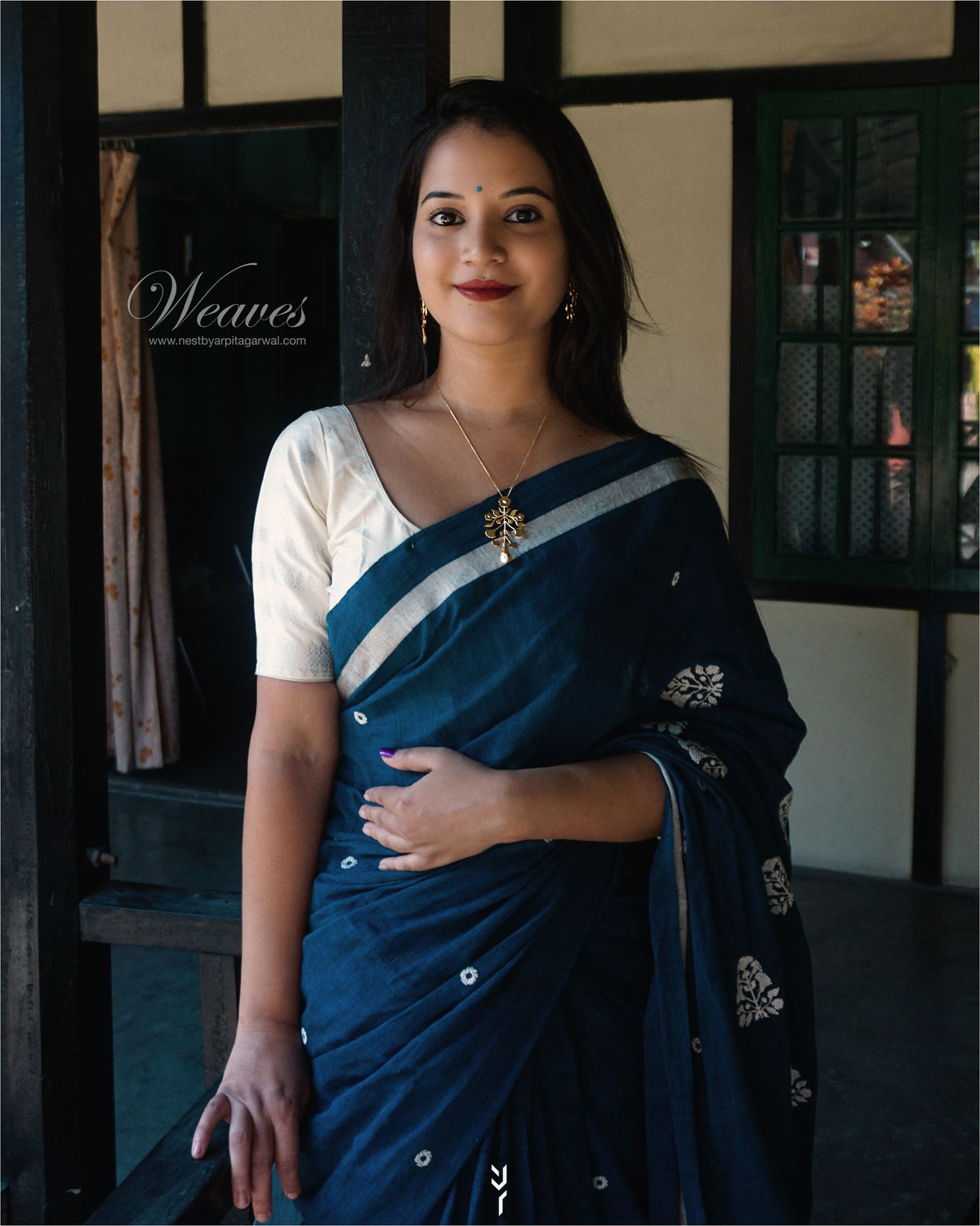 Midnight Blue with Rang Motif Cotton Sari - NEST by Arpit Agarwal