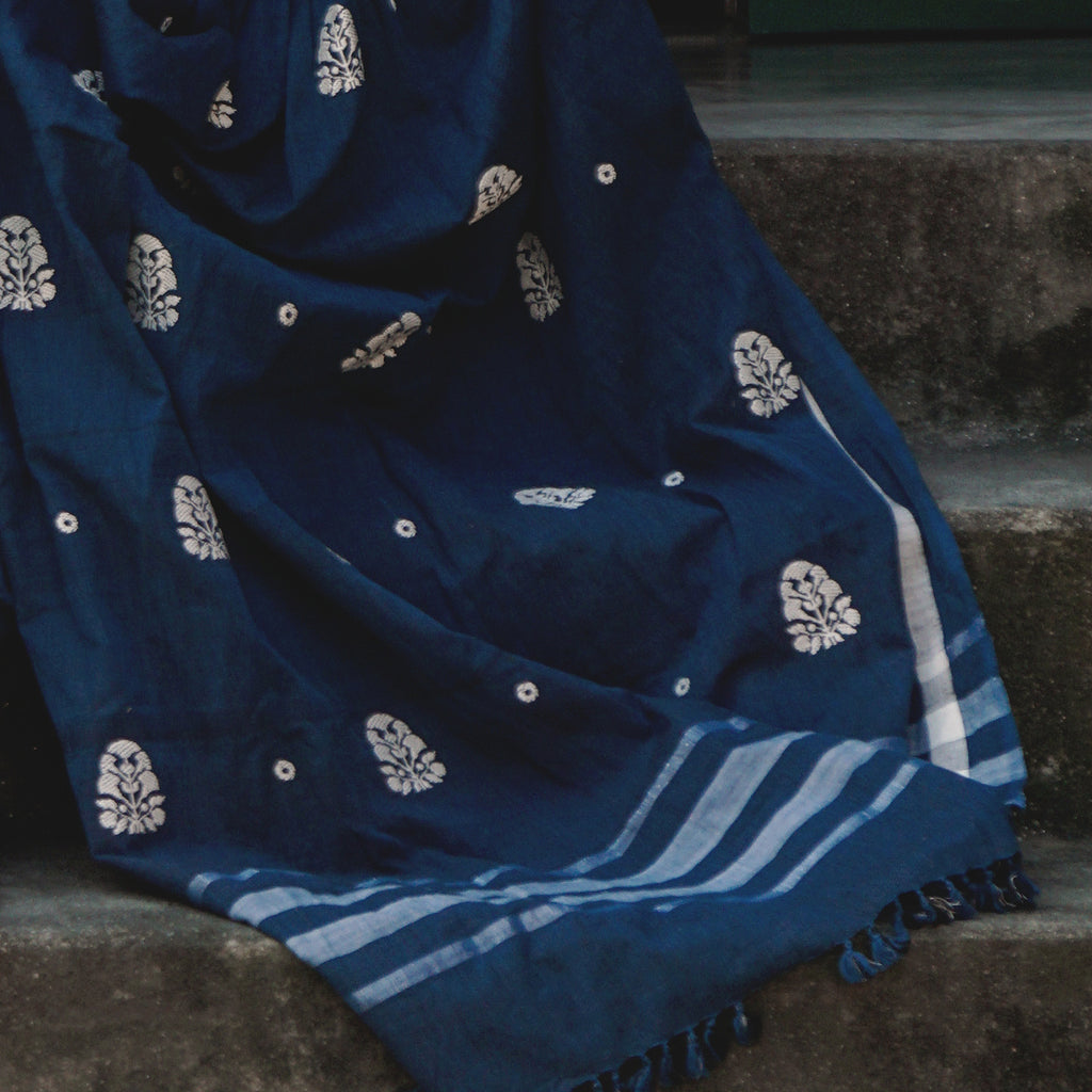 Midnight Blue with Rang Motif Cotton Sari