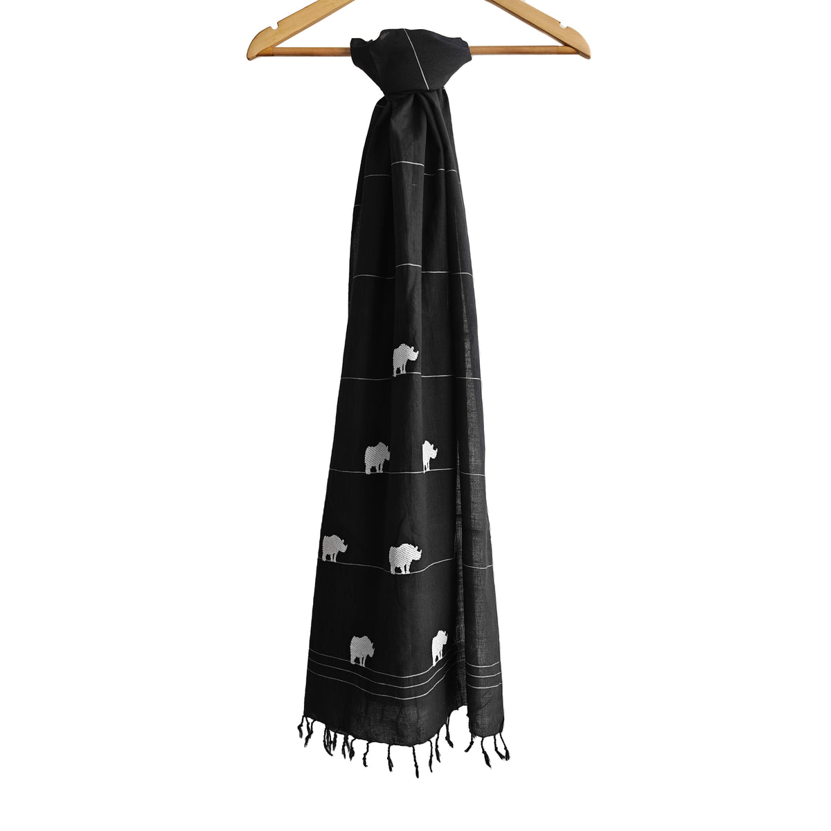 Onyx Black Rhino Pattern Cotton Stole - NEST by Arpit Agarwal