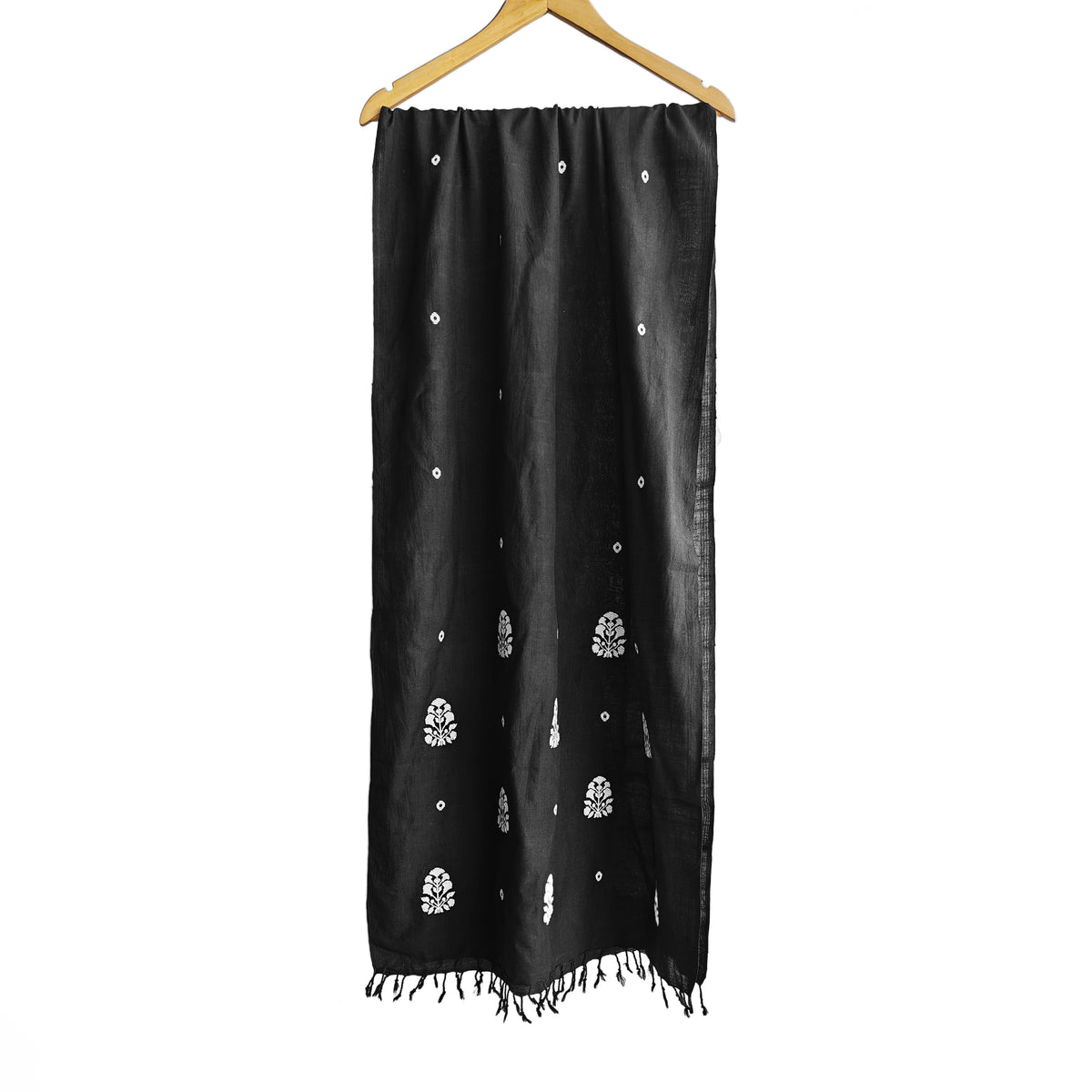 Onyx Black Ranghar Pattern Cotton Stole - NEST by Arpit Agarwal