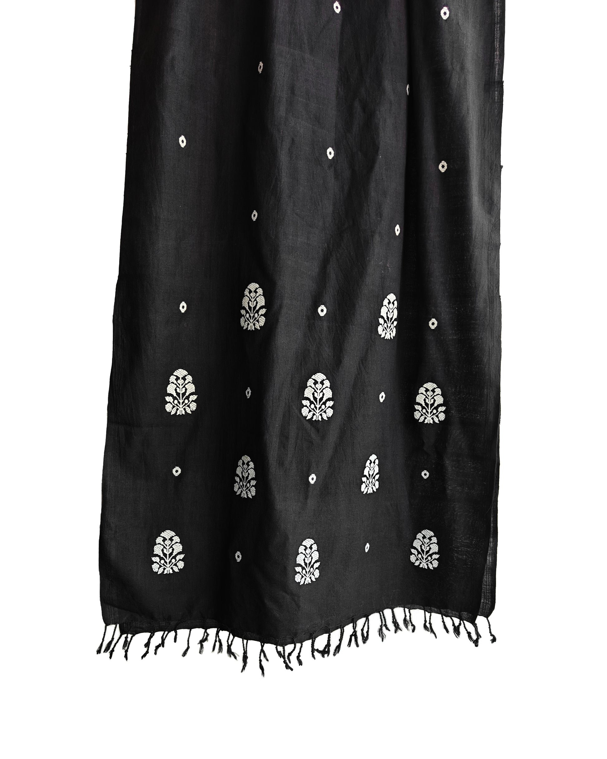 Onyx Black Ranghar Pattern Cotton Stole